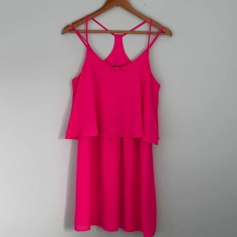 NWT Gianni BinI GB Neon Pink Tiered Mini Dress Size Small